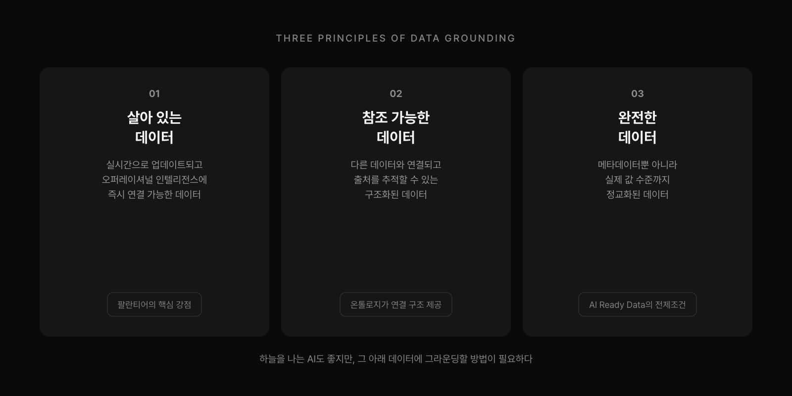 데이터 그라운딩 3원칙: 살아있는 데이터, 참조 가능한 데이터, 완전한 데이터